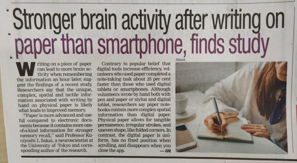Stronger Brain activity after writing on paper 